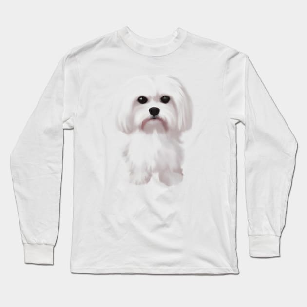 Cute Maltese Dog Drawing Long Sleeve T-Shirt by Play Zoo